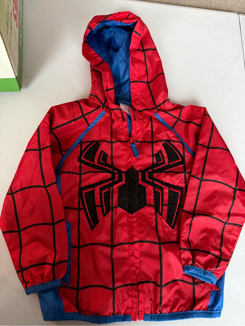 Disney Red Spider-Man Style Hooded Rain Jacket with Blue Trim